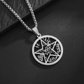Silver stainless steel box chain necklace with hollow pentagram star circular pendant - Silver