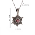 Collar hexagonal vintage de girasol con gema roja y medidas detalladas del producto - Collar Girasol Strass Rojo