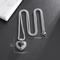 Collar de relicario de corazón vintage con piedra negra y diseño hueco de plata en mármol - Collar Caja Corazón