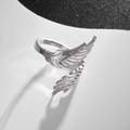Minimalist adjustable stainless steel wing ring in silver finish for women - Double Wing (Silver)