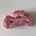 Detail of soft plush square hair claw clip in light pink with high density fluffy texture - Rose Pink