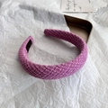 Detailed view of pink tweed headband with interwoven gold threads and woven texture - Rose Pink