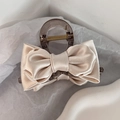 Elegant beige satin bow hair claw clip with semi-transparent amber base for women - Beige