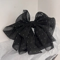 Elegante fermaglio per capelli grande in chiffon nero con strass argentati lucidi su bianco - Nero