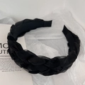 Elegant black mesh braided wide headband with a minimalist summer Korean style aesthetic - Black