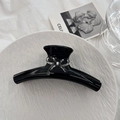 Détail d'une pince à cheveux noire brillante avec un papillon transparent et forme arquée - Noir