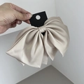 Elegante pinza para el pelo con lazo grande de satén champán en capas con brillo - Beige