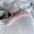 Detailed close-up of a soft pink plush hair claw clip with faux fur texture for women - Light Pink