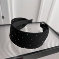 Elegant black wide headband with sparkling silver rhinestones and non-slip inner lining - Black Rhinestone Style