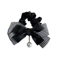 Elegante elastico per capelli con fiocco pied-de-poule, perla e nappe in zircone - Houndstooth