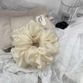 Elegant cream organza oversized hair scrunchie with pearls for a stylish ponytail - Beige