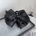 Dettaglio di una grande molletta per capelli in raso nero con delicate perline applicate - Stile Zirconia
