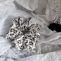 Elegant satin scrunchie with black clover floral print on white vintage fabric - Basic Scrunchie