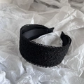 Eleganter breiter schwarzer Spitzenhaarreif mit filigranem Blumenmuster für Damen - Schwarz