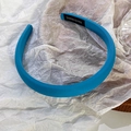 Chic padded blue fabric headband with handmade label and ribbed texture detail - Azure Blue