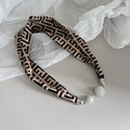 Fascia collana in stile francese beige e nera con sfere scintillanti di strass - Motivo Geometrico Caffè (Caffè F)