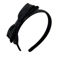 Elegante diadema de doble lazo de satén negro para mujer con un acabado brillante - Estilo de Lazo Lateral / Negro
