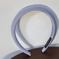 Detail of lavender padded headband showing satin texture and handmade interior label - Blue Gold