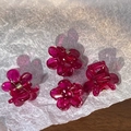 Quattro mini mollette per capelli a fiore rosa scuro traslucido con molla in metallo argento - Rosa Rossa