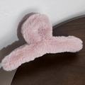 Pink plush hair claw clip with soft faux fur texture and elegant curved design - Pink