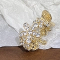 Elegante molletta per capelli a fiore dorato con strass per code di cavallo - Stile Fiore in Strass / Oro