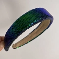 Sparkly emerald green and purple sequin wide headband for high cranial top look - Glitter Green