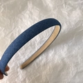 Detail view of the deep blue denim fabric texture and anti-slip lining on the headband - 1.5cm Denim Blue