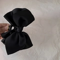 Elegant French black ribbon bow hair claw clip with a multi-layered matte fabric design - Black