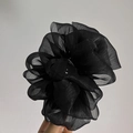 Elegant large black organza flower hair claw clip with multi-layered rose design for women - Black