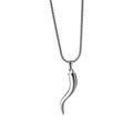 Polished silver corn icello pepper pendant necklace with stainless steel link chain - Silver