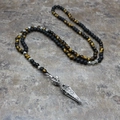 Collana da uomo in occhio di tigre e pietra lavica con ciondolo vajra in argento - Nero