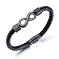 Bracelet minimaliste en cuir tressé noir pour homme avec fermoir magnétique infini - Noir