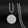 Retro stainless steel pentagram pendant necklace with box chain for men and women - Steel
