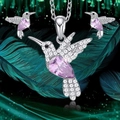 S925 Silber Kolibri Schmuckset mit lila Kristall Halskette und Ohrringen - Rosa