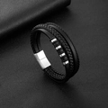 Gelaagde zwart gevlochten lederen herenarmband met tweekleurige zilveren magneetsluiting - Zilver