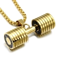 Golden stainless steel dumbbell pendant necklace with GO FIT engraving on box chain link - Gold