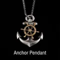 Vintage anchor and nautical helm pendant necklace in two-tone silver and gold metal finish - Silver (Including Chain)