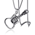 Collier avec pendentif guitare tête de mort punk et décapsuleur en alliage vintage - Argent antique