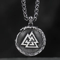 Collana con ciondolo vichingo Valknut con rilievo di drago norreno e catena a spiga uomo - Argento