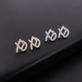 Hip hop XOXO letter stud earrings with cubic zirconia in gold and silver plating - Gold
