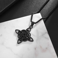 Matte black stainless steel Witch's Knot pendant necklace with elegant cable chain - Black