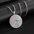 Pendentif œil d'Horus argenté avec zircons et centre bleu sur une chaîne maille vénitienne - Argenté