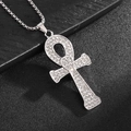 Collar con colgante de cruz Ankh de acero inoxidable pulido con diamantes de imitación - Cruz Ankh / Plateado