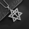 Collana con ciondolo stella a sei punte e croce in argento con zirconi micro-pavé - Argento