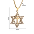 Collana di moda con ciondolo stella di David dorata e cristalli con croce centrale - Oro