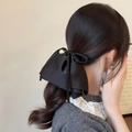 Fiocco per capelli in raso nero con perla bianca per coda di cavallo in stile coreano - Nero