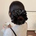 Maillard stijl bloemen scrunchie met vier lagen zwarte kant voor vintage haarstyling - Zwarte Bloemenkant