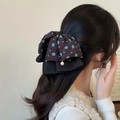 Elegante fermaglio per capelli in rete a doppio strato con stampa floreale e perla - Floreale Blu Caffè