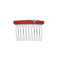 Dettaglio pettine per capelli in acetato rosso con 11 denti in metallo argento ondulati - Rosso