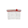 Dettaglio del pettine per capelli a 12 denti in metallo con resina rossa e madreperla - Colore Sirena